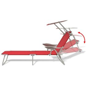 vidaXL Sun Lounger with Canopy Steel Red