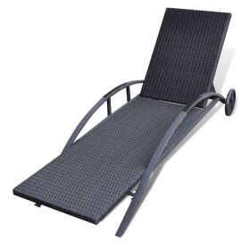 vidaXL Sun Lounger with Cushion & Wheels Poly Rattan Black