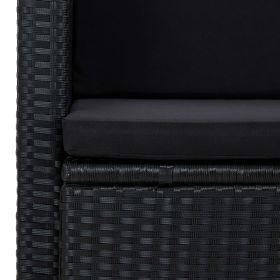 vidaXL 2 Seater Patio Sofa with Cushions Black Poly Rattan