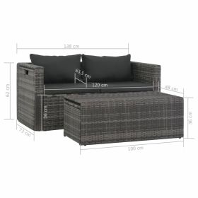 vidaXL 6 Piece Patio Lounge Set with Cushions Poly Rattan Gray