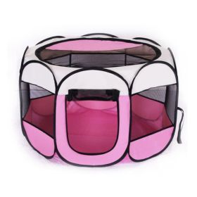 Large 44.9x 44.9x 22.8  Portable Foldable Pet Playpen Kennel House Playground for Puppy Cat Kittens Bunny Chicks Indoor Outdoor Travel Camping (Color: Pink- Beige)