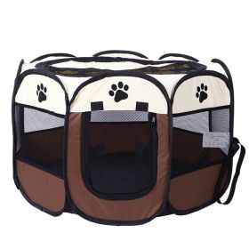 Large 44.9x 44.9x 22.8  Portable Foldable Pet Playpen Kennel House Playground for Puppy Cat Kittens Bunny Chicks Indoor Outdoor Travel Camping (Color: Brown- Beige)