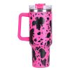 40oz 5D cowprint Insulated Tumbler With Handle And Straw Lid Portable Large Capacity water bottle, Heat preservation