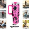 40oz 5D cowprint Insulated Tumbler With Handle And Straw Lid Portable Large Capacity water bottle, Heat preservation