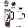 40oz 5D cowprint Insulated Tumbler With Handle And Straw Lid Portable Large Capacity water bottle, Heat preservation