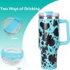 40oz 5D cowprint Insulated Tumbler With Handle And Straw Lid Portable Large Capacity water bottle, Heat preservation