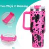 40oz 5D cowprint Insulated Tumbler With Handle And Straw Lid Portable Large Capacity water bottle, Heat preservation