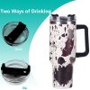 40oz 5D cowprint Insulated Tumbler With Handle And Straw Lid Portable Large Capacity water bottle, Heat preservation