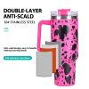 40oz 5D cowprint Insulated Tumbler With Handle And Straw Lid Portable Large Capacity water bottle, Heat preservation