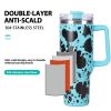 40oz 5D cowprint Insulated Tumbler With Handle And Straw Lid Portable Large Capacity water bottle, Heat preservation