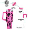 40oz 5D cowprint Insulated Tumbler With Handle And Straw Lid Portable Large Capacity water bottle, Heat preservation