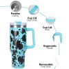 40oz 5D cowprint Insulated Tumbler With Handle And Straw Lid Portable Large Capacity water bottle, Heat preservation